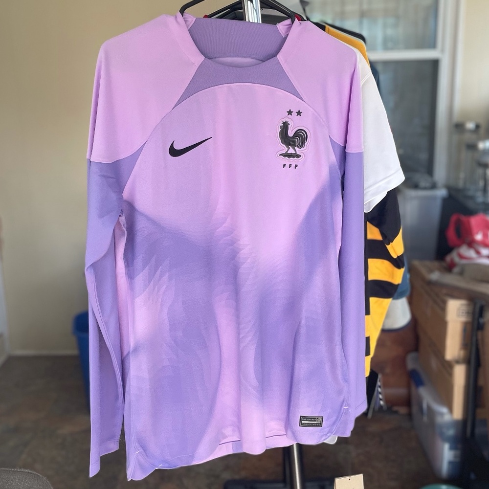 Mens Nike FFF France 22/23 Stadium Goalkeeper Soccer Jersey Purple DN0664-581